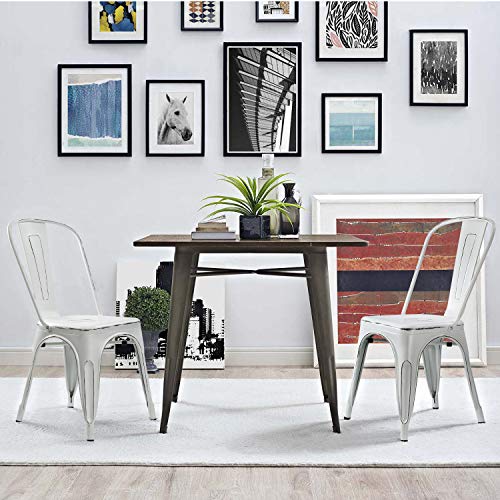 Image of Devoko Metal Indoor-Outdoor Chairs Distressed Style Kitchen Dining Chairs Stackable Side Chair with Back Set of 4 (White)