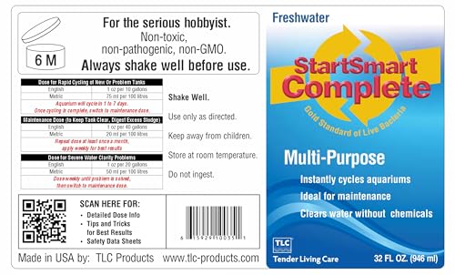 Image of TLC Products StartSmart Complete Freshwater Aquarium Cycle Starter | Beneficial Nitrifiers, Supports Clear Water & Biofiltration, Reduces Excess Sludge, 32 oz. (946 ml)