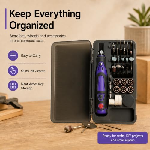 Image of Cordless Rotary Tool Kit, 3.6V Mini Rotary Tool with 82 Accessories, 3 Variable Speed Rechargeable Engraving Pen for Wood, Glass, Metal, Electric Grinder for DIY Crafts, Sanding, Polishing