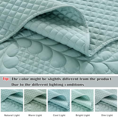 Image of EVENHUG Oversized King Bedspreads California King Quilt Set with Pillow Shams Extra Wide Large King Size Quilts Lightweight Coverlet Bedding Sets Aqua Sky 120 inchx128 inch