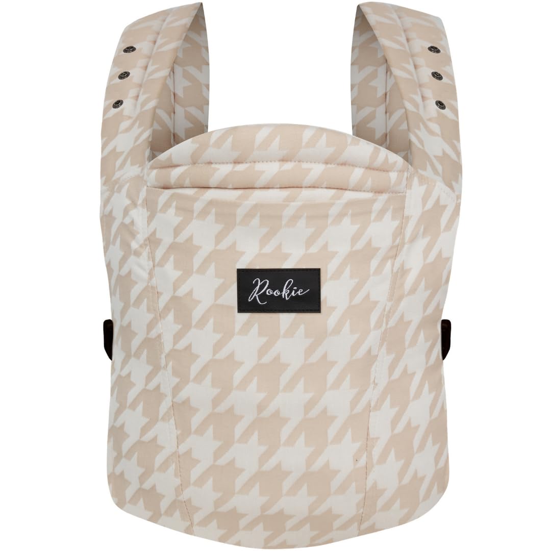 Rookie Babytrage ab Geburt - Ergonomisch, Bequem, Bio-Stoffe - Premium Elite Design - Baby Trage schnell & einfach angelegt - Baby carrier für Neugeborene bis 2 Jahre (Houndstooth)