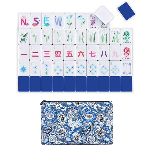Sweet Jojo Designs Mahjong Tile Set Cute, Pretty Mah Jongg Sets American, 160 1.25in. Engraved 4 Layer Acrylic Mojang Tile Game Set, Beautiful Mahjong Accessories and Gifts Travel Bag (Luxury Blue)