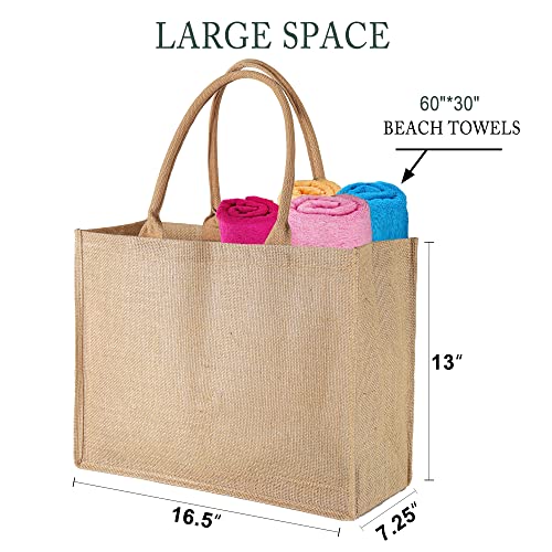 Beegreen 5 Pack Burlap Tote Bag Laminated Interior W16.5“×H13”×D7.25“ X-Large Jute Tote Beach Bags Bulk W Inner Zipper Pocket & Handles For Mother Teacher Bridesmaid Wedding Shopping Diy Decorating #TOP1
