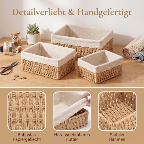 Geflochtene Aufbewahrungskörbe 3er Set, Körbchen Organizer aus Papierseil – Bild 5