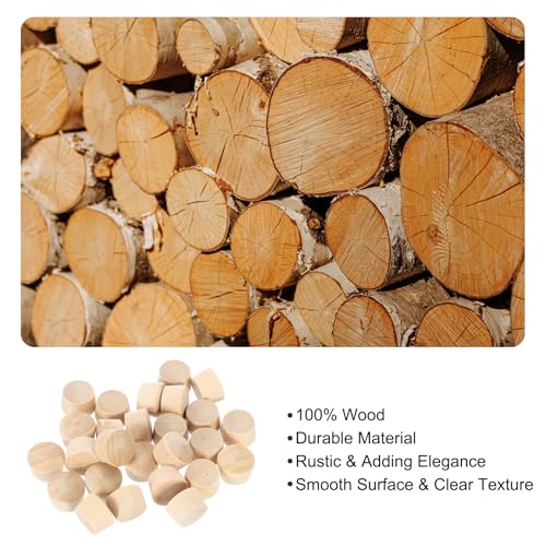 Image of uxcell 26Pcs Wood Button Plugs, 12mm /0.47 inch Flat Head Hardwood Screw Hole Plug Wooden Caps Buttons Wood Plug for Furniture Woodworking Craft Decor (13.5mm x 12mm)