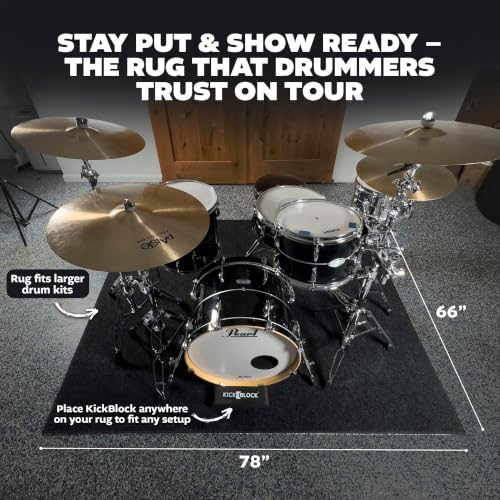 Image of KickBlock Standard Drum Rug with Drummer Towel & Stabilizers - Stage Black