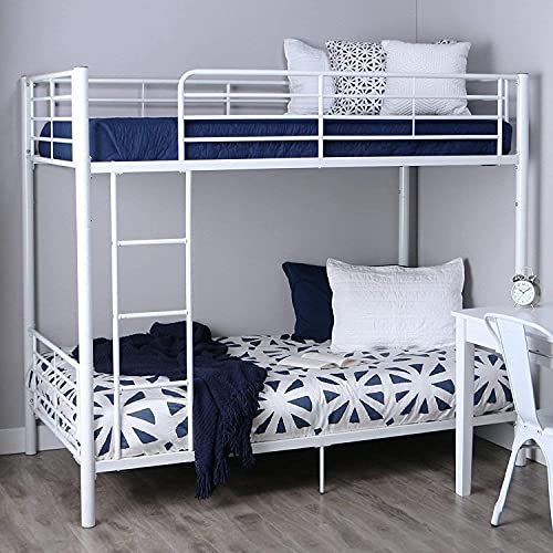 Image of Metal Bedroom Space Saving Design Bunk Single Bed, Paint Finish White, Glossy