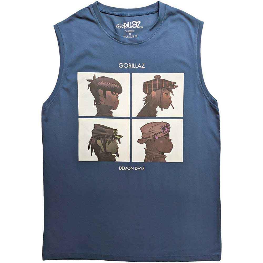 Gorillaz Tank Top Muscle T Shirt Demon Days Band Logo Official Unisex Blue XXL