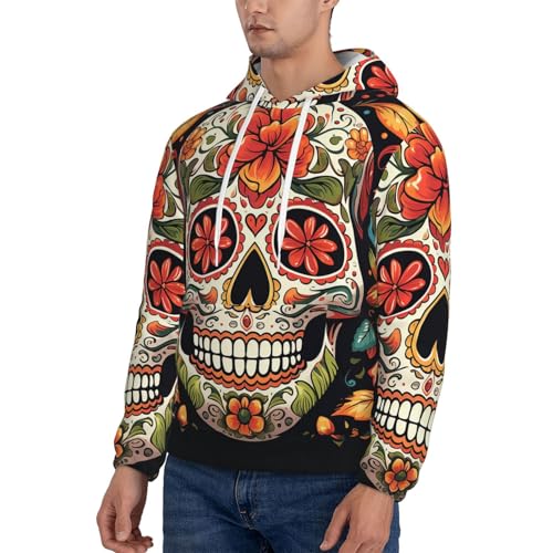 Men's Fleece Pullover Hoodie Long Sleeve Hooded Colorful Sugar Skull Sweatshirt Casual Shirts With Pockets Large Black3