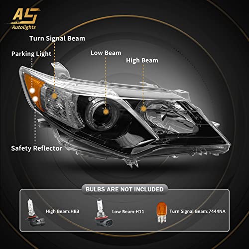 AS Headlights Assembly Replacement for 2012 2013 2014 Toyota Camry L/Se/Le/Xle/Hybrid Black Housing Amber Reflector Clear Lens Driver and Passenger Side - Image 3