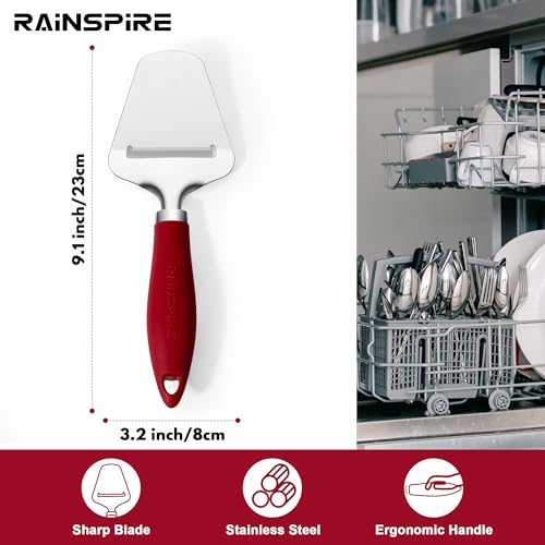 Image of Rainspire Upgraded Non-Stick Cheese Slicers for Block Cheese Multi-Functional Cheese Cutter for Mozzarella, Cheddar, Gruyere Charcuterie Accessories Dishwasher Safe Kitchen Tools, Red