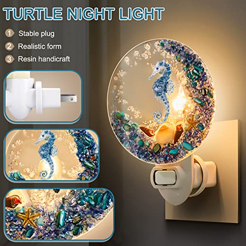 Image of Hortsun Plug in Seashell Night Light Ocean Sea Animal Decorative Night Light Plug in Beach Lamps Vintage Ocean Lamps for Adult for Home Bedroom Living Room Bathroom Wall(Sea Horse)