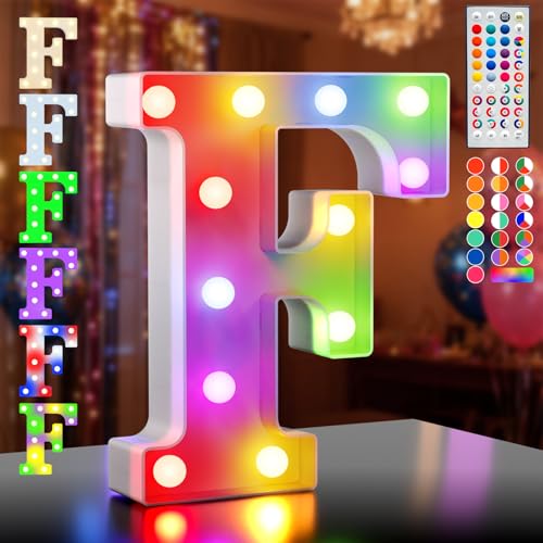 Ledido 35 Color Changing Light up Letter - LED Light Up Marquee Letters Sign for Birthday Decoration Gifts, LED Letter Lights for Wedding Anniversary Grad Home Bedroom Party Decor,Letter F