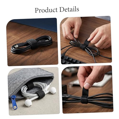 LABRIMP 30 piezas de abrazaderas reutilizables de gancho y lazo para gestión de cables bajo escritorio, organizadores de cables autoadhesivos negros para oficina en casa y electrónica miniatura 7