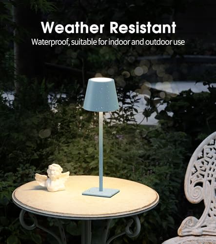 Image of UME 3 Pack Cordless Table Lamp, Battery Operated Lamp - Portable Waterproof Rechargeable Table Lamp w / 3 Color Temps & Stepless Dimming for Dinner, Desk, Cafe, Outdoor (Blue)