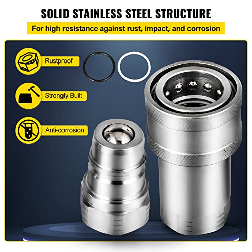 Vevor SPHERICAL FACE HYDRAULIC COUPLERS 3/8'' Body 3/8'' Npt Thread, Skid Steer Quick Connect Couplings, 4061 Psi Hydraulic Fittings thumb #4