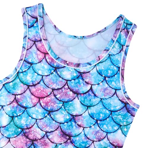 AIDEAONE Badeanzüge für Mädchen Kinder Tankini entzückende Dreiteiliges Set mit Blaue Meerjungfrau Boden Bademode 6-7 Jahre