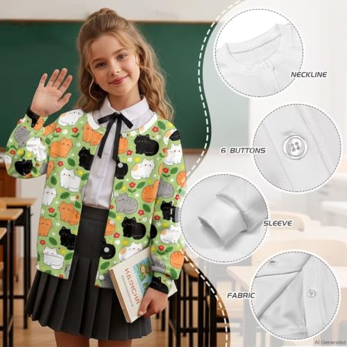 Image of Girls Cardigans Sweater Long Sleeve Crew Neck Button Down Sweaters School Outerwear for Kids Fall Winter Tops