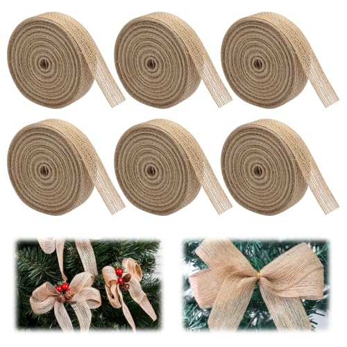 6 Rollos Cinta de Arpillera, Cinta de Yute de 20mm, Cinta Yute Natural, Vintage Cintas de Yute, Cintas de Tela de Arpillera,para Manualidades,Decoración de Bodas y Navidad,Envolver Regalos(10 m/rollo)