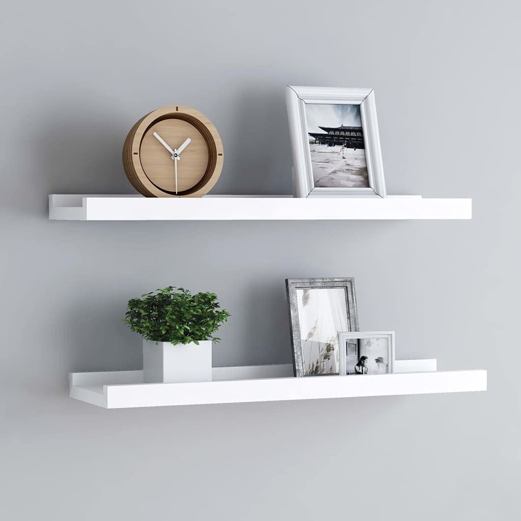 Mensole per Quadri 2 Pezzi, Scaffali da Parete in MDF Bianco, Design a U con Bordo Antiscivolo per Cornici e Decorazioni, 40 x 9 x 3 cm