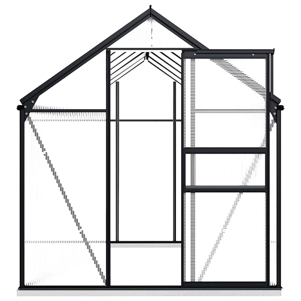 Szklarnia z fundamentem, antracyt, aluminium, poliwęglan, 190 x 370 x 132 do 202 cm, 7,03 m², 11,74 m³, do domku na pomidory, z wentylacją i ochroną przed mrozem