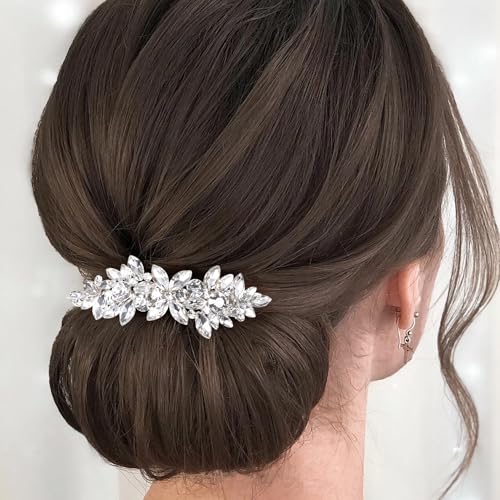 Pinza para cabello con cristales de pedrería plateada miniatura 6