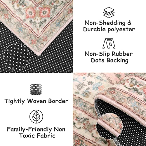 Beeiva Persian Washable Hallway Runner Rug, 2X6 Vintage Floral Bathroom Kitchen Runner Rugs With Rubber Backing, Boho Pink Runner Rug For Hallways Bedroom Entryway Laundry Room #TOP4