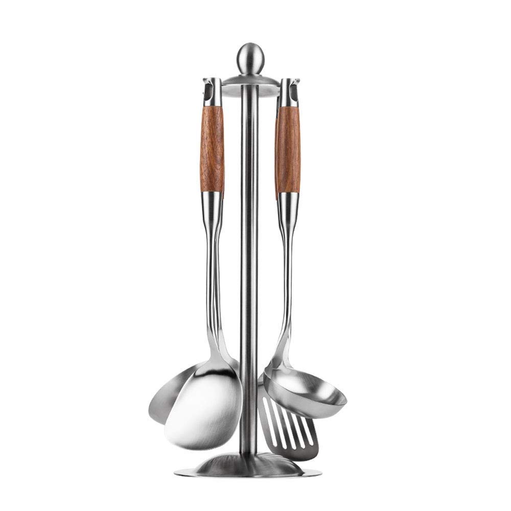 Utensilios de cocina para cocinar/servir, utensilios de cocina - Juego de utensilios para servir de acero inoxidable 5 PCS-Cucharón de cobre, Cuchara para servir, Tenedor para servir pasta, Espátula