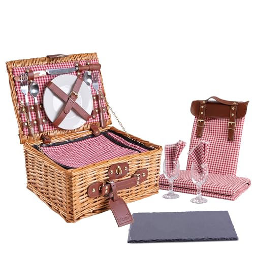 eGenuss Cestino da picnic personalizzabili per 2 persone, con accessori nuovi e unici | Rosso