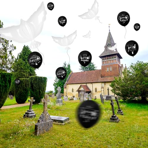 Image of 4PCS White Dove Balloons and 35PCS Memorial Balloons to Release in Sky Memorial Balloon for Release Happy Heavenly Balloon for Condolence, Funeral, Anniversary, Remembrance Services