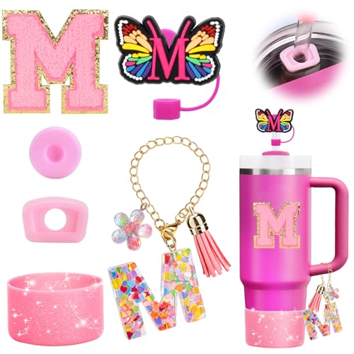 Mity rain 6PCS Cup Accessories for Stanley Cup 30oz 40oz - Tumbler Initials Cute Decoration for Stanley Letter M