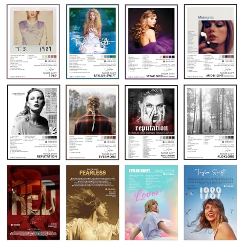 Image of Thepaper9store Pack of 12 - Taylor Swift Music Album Art Wall Posters 8.2x11.8 inch Adhesive Tape Attached Wall Decor, Music Poster, Wall Art For Bedroom, Living room, Office (Taylor Swift)