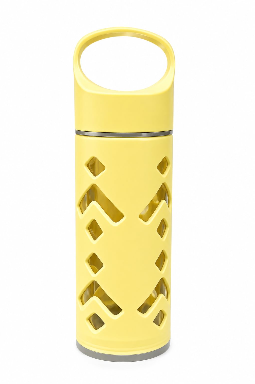 Glass Water Bottle with Protective Sleeve & Carry Loop | Leak Proof BPA Free Reusable Drinking Bottle for Office Gym Travel School Home | Wide Mouth Glass Bottle 500 ML Lemon Yellow Colour