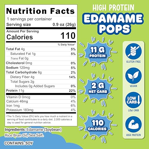 Image of Crunchy roasted Edamame Beans snack (10 Pack sea salt) high Protein snack dry roasted edamame. Healthy keto snacks for adults & kids low carb vegan protein snacks vegan gluten free. Japanese food