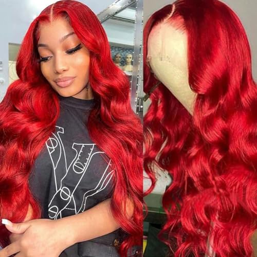 Ice Pear 26 Inch Red Hair Wig 13x6 Body Wave Wigs Human Hair 200% Density Colored Wigs for Women Red Glueless Wig Bleached Knots with Baby Hair