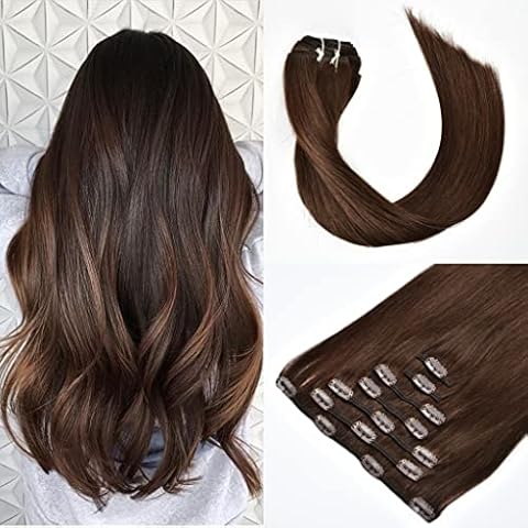 Remy Clip in Hair Extensions Real Human Hair Straight Full Head for Women 7Pcs 16Clips 120g/Set (20 Inch, #2 Dark Brown) Cover