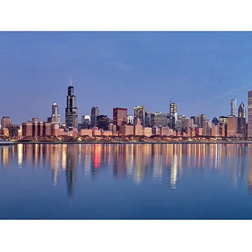 Schwen Chicago Skyline Sunrise Reflection Panorama Photo Unframed Wall Art Print Poster Home Decor Premium