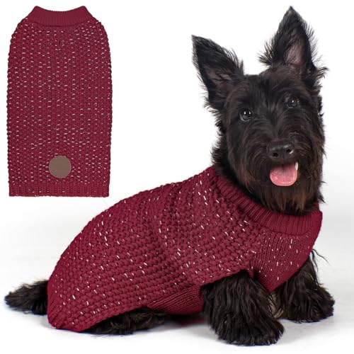 Image of KYEESE Reflective Yarn Dog Sweater for Small Medium Dog Thick Knit Pullover | Reflective for Visibility, Leash Hole for Walk, Stretchy Fit, Lightweight & Warm, Gentle on Sensitive Skin, Winter Daily Wear