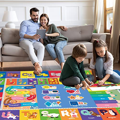 Image of Mhconneaty Kids Play Mat Kids Rug for Playroom, 59x39.4 Inches Floor Mat for Baby Play Mat Playtime Collection ABC, Numbers, Animals, Month, Season Educational Area Rug for Kids Room Classroom