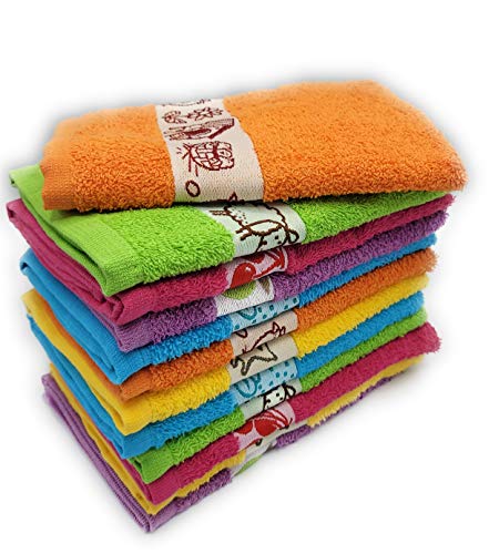 Galitex - Juego de 12 Paños de Cocina Rizo Algodón 100% de Portugal, Colores Variados con Dibujos Bordados