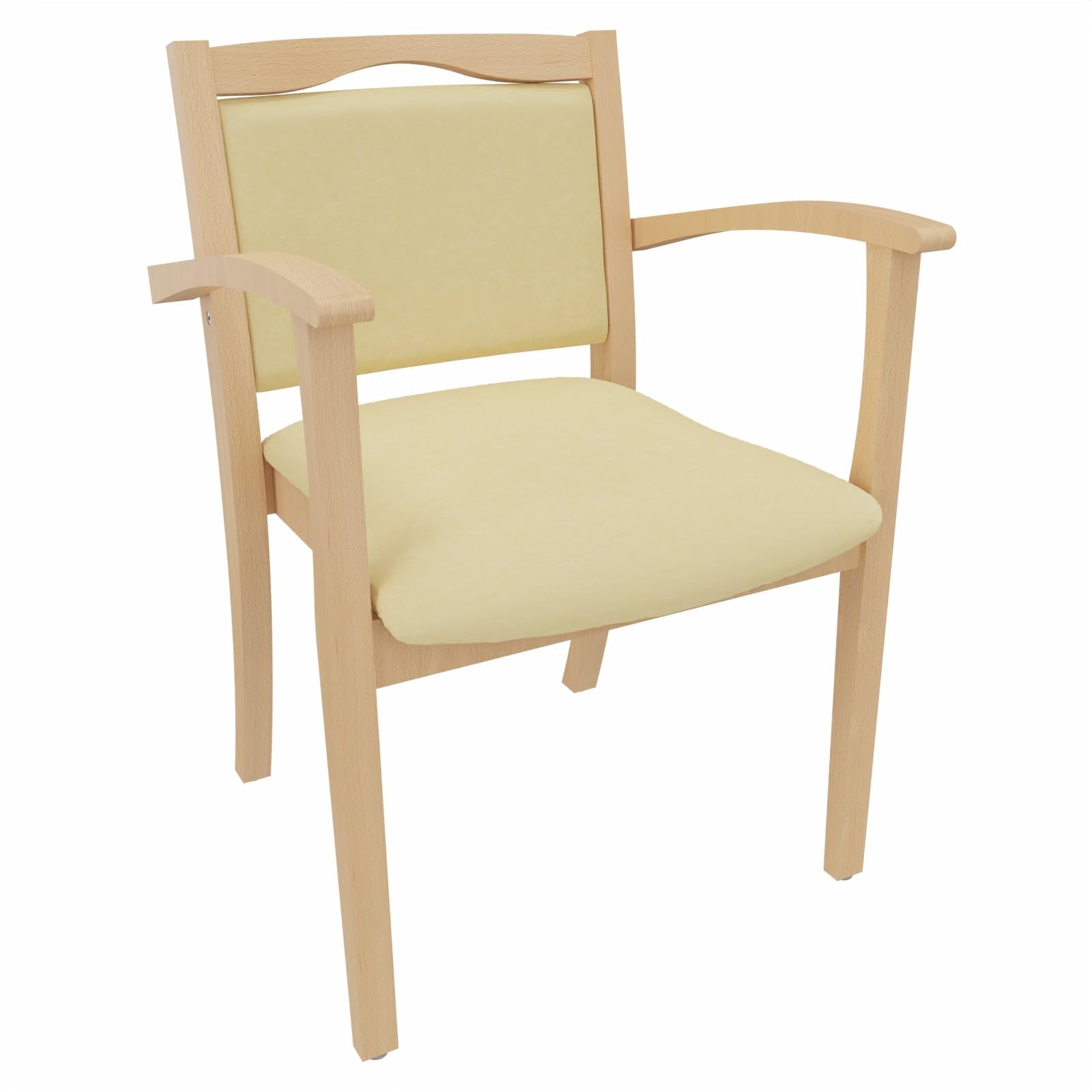 Seniorenstuhl Alexander mit Armlehnen – Pflegestuhl, Buche massiv, gepolstert, ergonomisch, stabil, fertig montiert, für Senioren, Pflege & Praxis (Profi-Clean-Stoff, Como Creme)