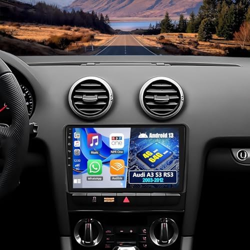 4+64G 9 Inches Car Stereo for Audi A3 S3 RS3 2003-2012,Radio fit for Carplay/Android Auto/GPS/Android 13/SWC/Bluetooth/Wifi/FM/Backup Camera