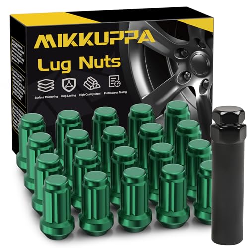 Image of MIKKUPPA M12x1.5 Wheel Lug Nuts, Green 20PCS Closed End Spline Lug Nuts | Replacement for 1994-2013 Chevy Impala, 1998-2022 Honda Accord /CRV /Civic, 2003-2008 Honda Pilot Aftermarket Wheel