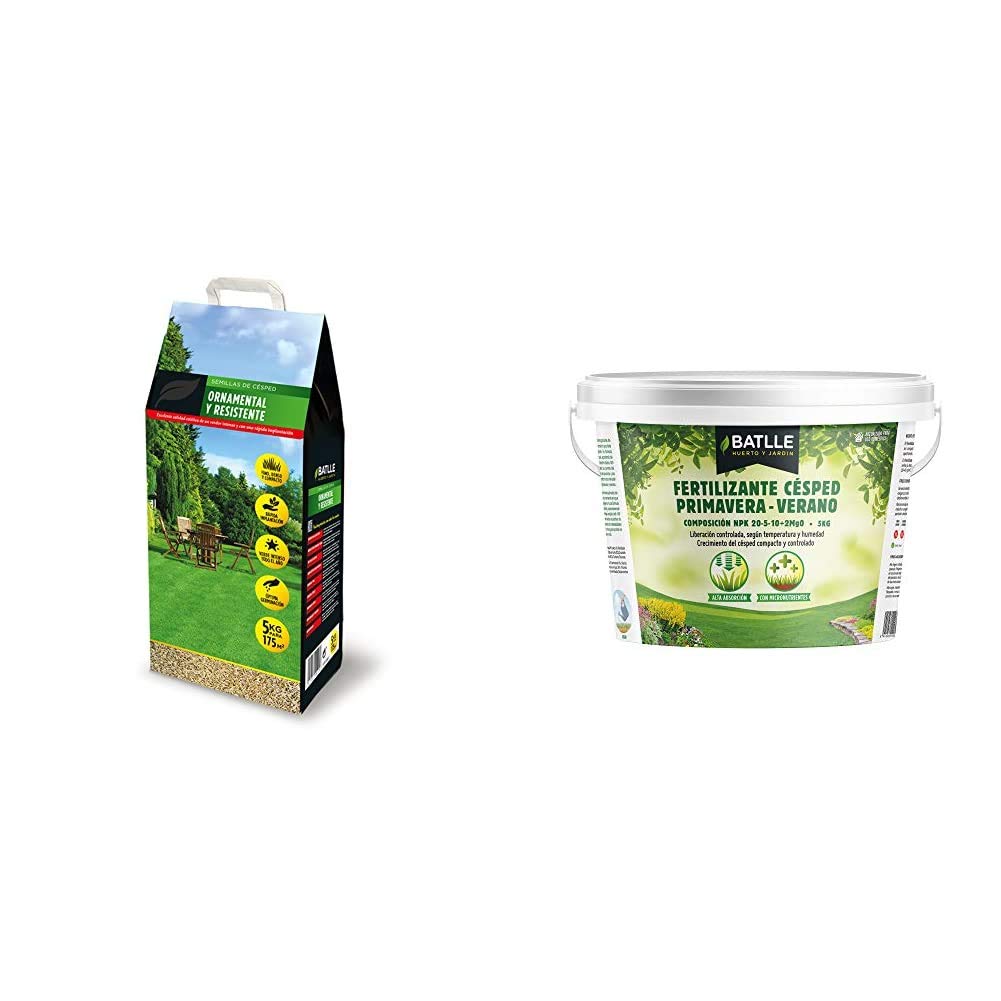 Semillas Batlle Semillas de Césped - Césped Ornamental y Resistente 5kg - Batlle + Abonos - Fertilizante Cesped Primavera-Verano Cubo 5kg - Batlle