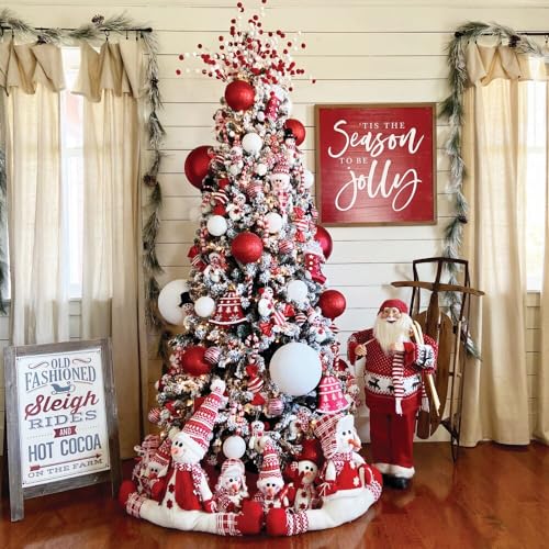 Fraser Hill Farm 7.5-Ft. Alaskan Pine Flocked Artificial Christmas Tree with Dual Multicolor & Warm White LED Lights and Stand, Prelit Foldable Fake Tree with Realistic Snowy Foliage for Home Decor