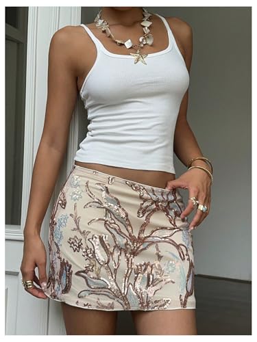 GORGLITTER Women's Y2k Sequin Skirt Mesh Glitter Sparkly Low Rise Club Party Bodycon Mini Skirt Country Concert Outfits4