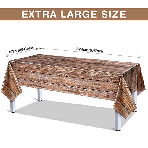 Image of Tatuo 1 Pack Natural Wood Grain Tablecloths Rustic Plastic Table Covers for Rectangle Table, Vintage Farmhouse Style Tablecloth Decorations for Western Barn Themed Birthday, 54 x 108 Inch (Brown)