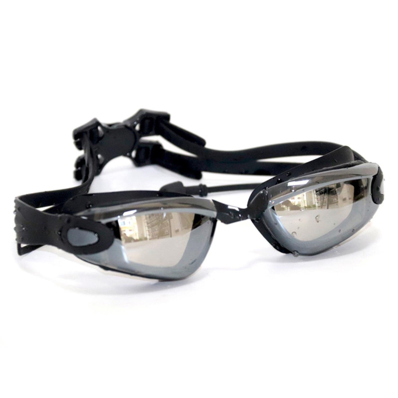 Occhialini da nuoto, Occhiali da nuoto placcati neri con tappi for le orecchie, professionali, in silicone for adulti, antiappannamento, for uomo e donna(Black 01)