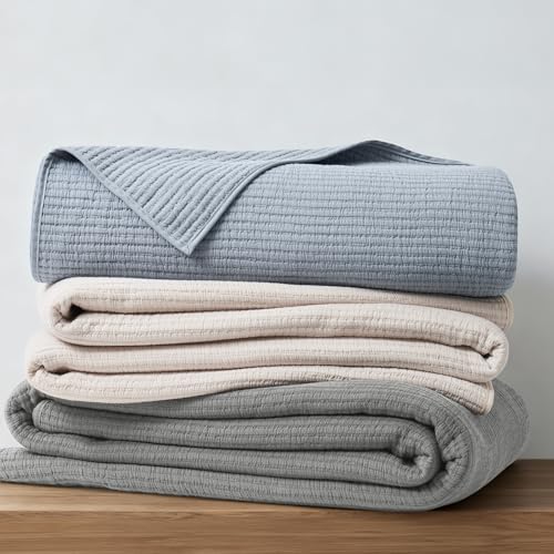 Image of EVERGRACEHOME Cotton Coverlet Set King Size 3 Pieces, Lightweight Soft Ribbed Matelasse Bedspread Quilt Set, Cozy Oversized Quilted Bedding Set with 2 Pillow Shams for All Seasons, Fog Gray