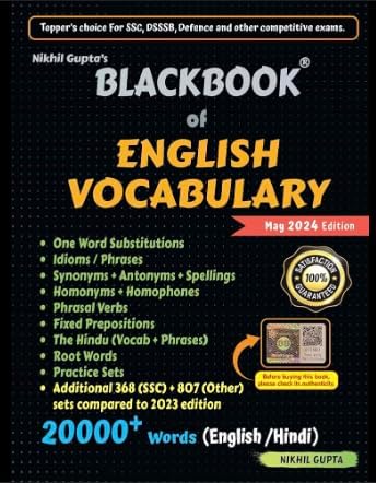 Blackbook of English Vocabulary, 20000+ Words (English/Hindi), May 2024 Edition, One Word Substitutions, Idioms/Phrases, Synonyms/Antonyms/Spellings, Homophones/Homonyms, Phrasal Verbs, Fixed Prepositions, The Hindu (Vocab+Phrases), Root Words, Practice Sets, Additional 508 (SSC)+807 (Other) Sets (USED) [Paperback] BLACKBOOK and NIKHIL GUPTA